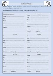 English Worksheet: Detective Game Harry Potter