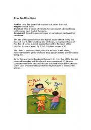English Worksheet: Drop DeadDice Game