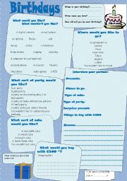 English Worksheet: What would you like for your birthday? [editable]