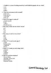 English worksheet: General Knowledege Test