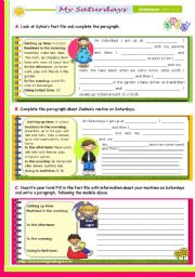 English Worksheet: Writing Series (20) - My  Routine on Saturdays  -  2nd lesson of 45 minutes on the topic for Upper Elementary and Lower Intermediate stds