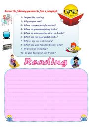 English Worksheet: Write a paragraph about-Reading..key included
