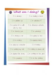 English Worksheet: What am I doing? (Miming activity)