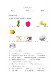 English Worksheet: listening test