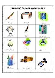 English Worksheet: School Objects