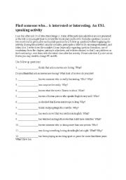 English Worksheet: Find Someone Who
