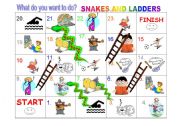 English Worksheet: What do you want to do - Snakes and ladders