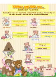 English Worksheet: This Bear Is... - Action Verbs