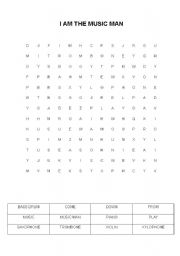 English worksheet: I am the music man - Word puzzle