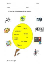 English Worksheet: Subjects sheet