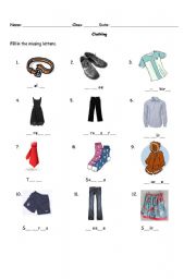 English worksheet: Clothing
