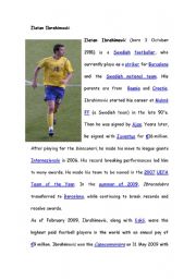 English Worksheet: Zlatan Ibrahimovich reading activity