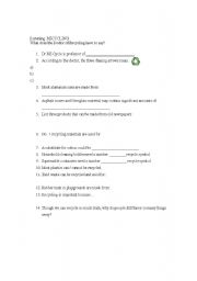 English worksheet: Recycling