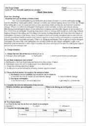 English Worksheet: Earthquake Exam Paper