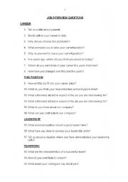 English worksheet: Job Interview Questions