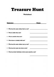 English Worksheet: Getting to know your classmates