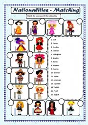 English Worksheet: NATIONALITIES - MATCHING