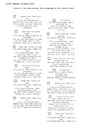 English worksheet: AQUA SONG- JUMBLE BEE