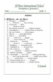 English Worksheet: a, an and the exercise 