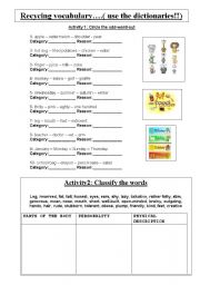 English worksheet: recycing vocabulary