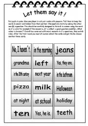 English Worksheet: Let them say it !