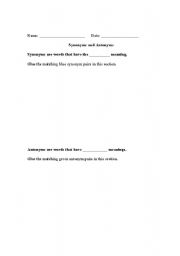 English Worksheet: Synonym Antonym Assessment