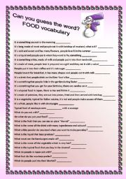English Worksheet: FOOD vocabulary revision + KEY included