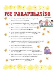 English Worksheet: FCE Parapharsing