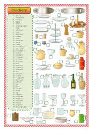 English Worksheet: Kitchen crockery- matching exercise