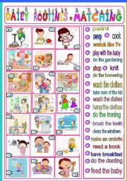 English Worksheet: daily routines - matching