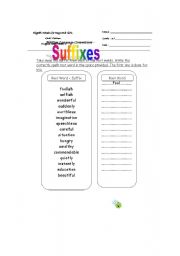 English worksheet: suffixes