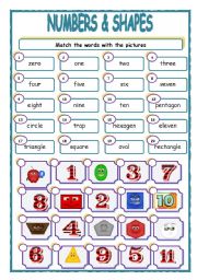 English Worksheet: NUMBERS &  SHAPES