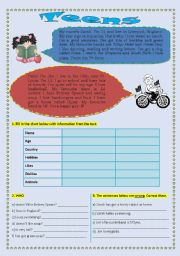 TEENS & LIKES/DISLIKES - READING COMPREHENSION ACTIVITIES