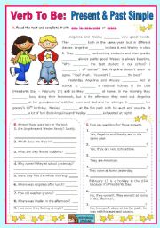 English Worksheet: Verb To Be  -  Present  &  Past Simple  (am, is, are, was, were)