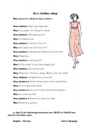 English Worksheet: At a clothes shop