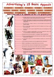 English Worksheet: Advertisings 15 Basic Appeals (2 pages with answers)