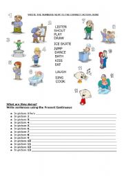 English Worksheet: Present Continuous and Action Verbs