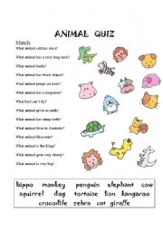 English Worksheet: Animal quiz