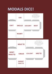 English Worksheet: MODALS - DICE