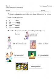 English Worksheet: to be test/ personal information