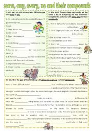 English Worksheet: Some, any, every, no and their compounds (editable) *edited version*