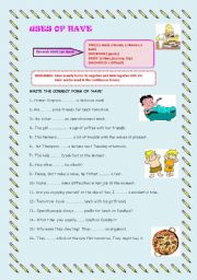 English Worksheet: USES OF HAVE