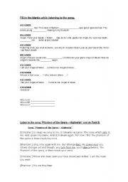 English worksheet: The Phantom of the Opera worksheet