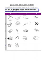 English worksheet: describing objects