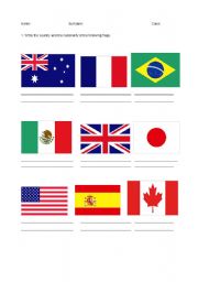 English worksheet: Countries and nationalities exam