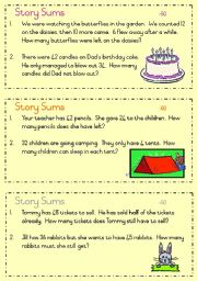 English Worksheet: Story sums - answers under 50