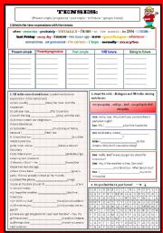 English Worksheet: Tenses (present simple/progressive - past simple - will future - going to future)