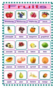 English Worksheet: fruits