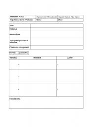 English Worksheet: Lesson Plan Sheet