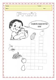 English Worksheet: Fruit Crossword